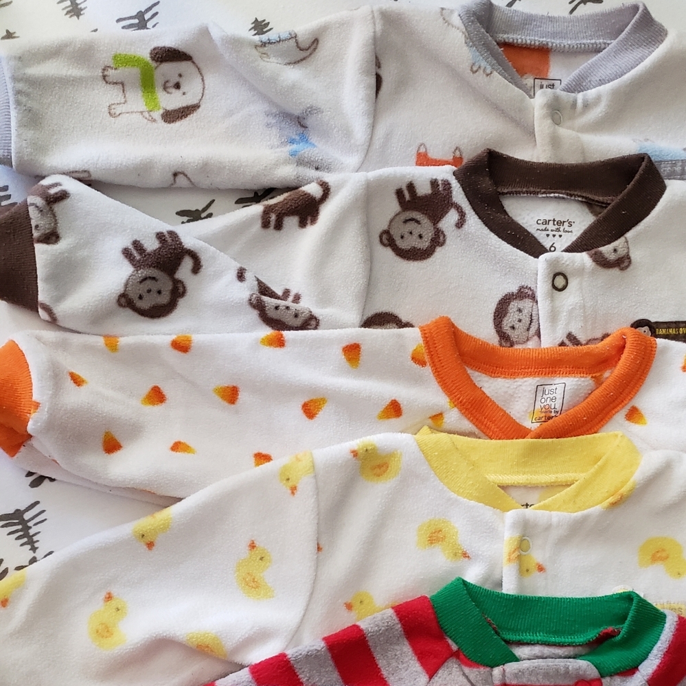 Bundle (5) fleece, footed pajama onesies